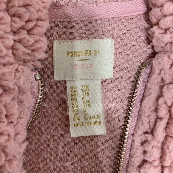 Forever 21 hooded Teddy fleece pink girls zip up jacket sweatshirt size 7 - Picture 4 of 4
